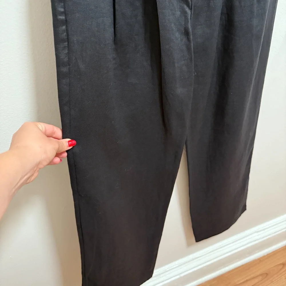 Reformation mason linen pants black high rise drapey wide‎ leg trouser 8Petite